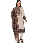 Women's Beige & Black Khadi Cotton readymade salwar suit with dupatta