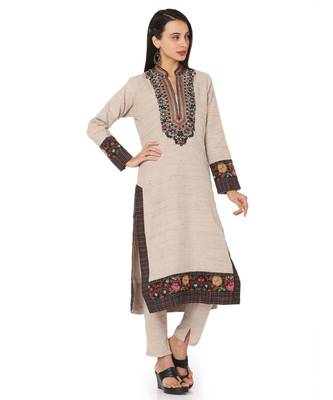 Women's Beige & Black Khadi Cotton readymade salwar suit with dupatta 3