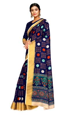 Blue printed pure polyester saree with blouse 2