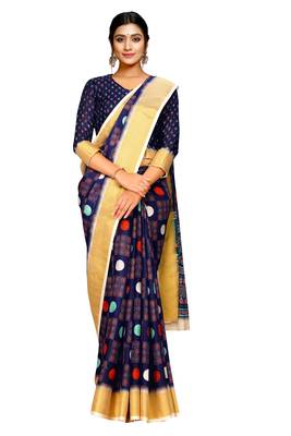 Blue printed pure polyester saree with blouse 3