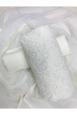 White Chikankari Embroidered Georgette Unstitched Salwar Kameez With Dupatta 1