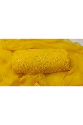 Yellow Chikankari Embroidered Georgette Unstitched Salwar Kameez With Dupatta 1