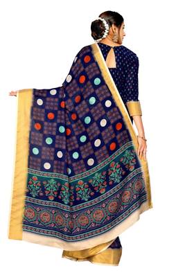 Blue printed pure polyester saree with blouse 4