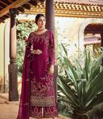 Pink Faux Georgette Shtraight cut Plazzo Style salwar kameez With Embroidery work