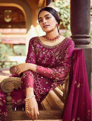 Pink Faux Georgette Shtraight cut Plazzo Style salwar kameez With Embroidery work 2