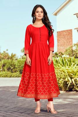 Red printed rayon ethnic-kurtis 4