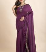 Egg Plant Mercerized Handloom Khadi Cotton Saree with Blouse Piece