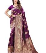 Purple woven banarasi silk saree with blouse