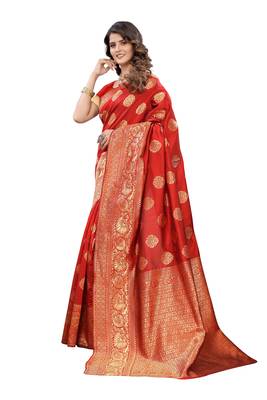 Red woven banarasi silk saree with blouse 2