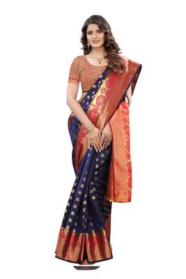 Blue woven banarasi silk saree with blouse 3
