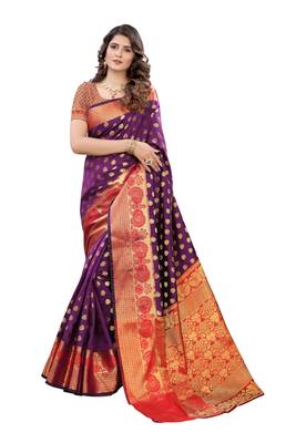 Purple woven banarasi silk saree with blouse 1