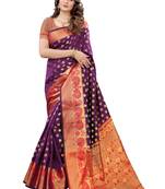 Purple woven banarasi silk saree with blouse