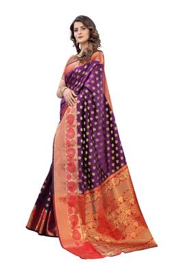 Purple woven banarasi silk saree with blouse 2