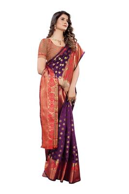 Purple woven banarasi silk saree with blouse 3