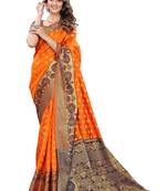 Orange woven banarasi silk saree with blouse