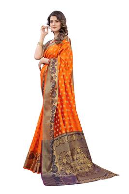 Orange woven banarasi silk saree with blouse 2