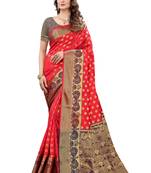 Red woven banarasi silk saree with blouse
