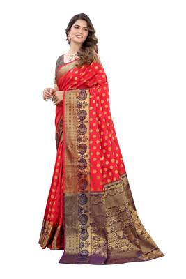 Red woven banarasi silk saree with blouse 2