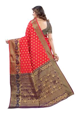 Red woven banarasi silk saree with blouse 4