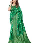 Green woven banarasi silk saree with blouse