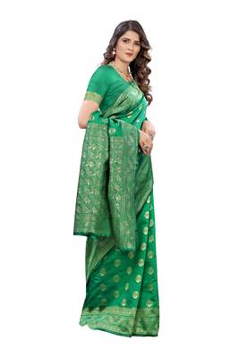 Green woven banarasi silk saree with blouse 3