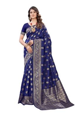 Blue woven banarasi silk saree with blouse 1