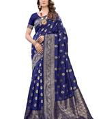 Blue woven banarasi silk saree with blouse