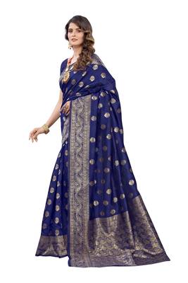 Blue woven banarasi silk saree with blouse 2