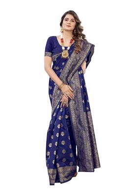 Blue woven banarasi silk saree with blouse 3