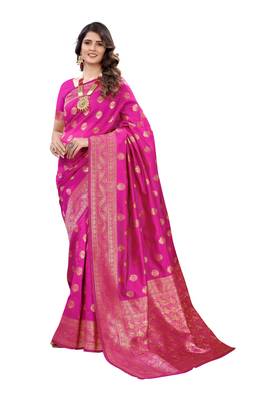 Pink woven banarasi silk saree with blouse 1