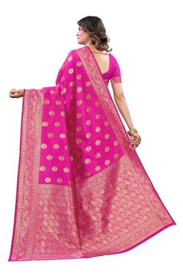 Pink woven banarasi silk saree with blouse 3