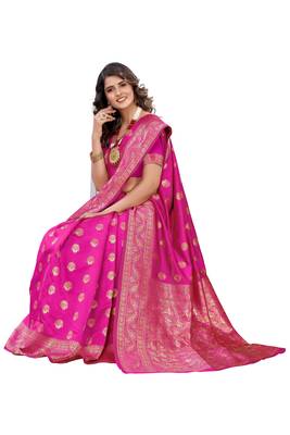Pink woven banarasi silk saree with blouse 4