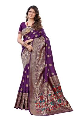 Purple woven banarasi silk saree with blouse 1