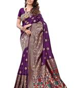 Purple woven banarasi silk saree with blouse