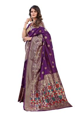 Purple woven banarasi silk saree with blouse 2