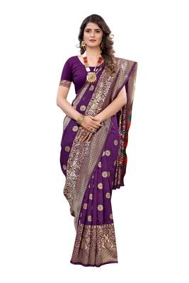 Purple woven banarasi silk saree with blouse 3