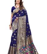 Blue woven banarasi silk saree with blouse