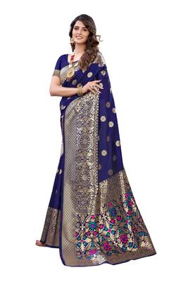 Blue woven banarasi silk saree with blouse 2