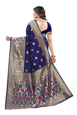 Blue woven banarasi silk saree with blouse 3
