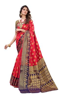 Red woven banarasi silk saree with blouse 1