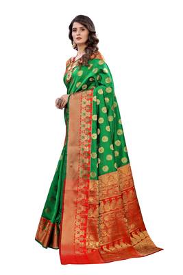 Green woven banarasi silk saree with blouse 2