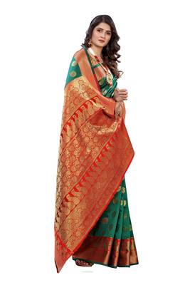 Green woven banarasi silk saree with blouse 3