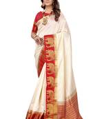 Off white woven kanchipuram silk saree with blouse