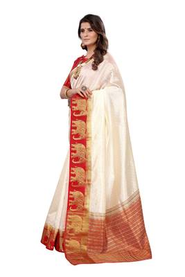 Off white woven kanchipuram silk saree with blouse 2
