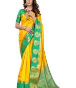 Yellow woven kanchipuram silk saree with blouse