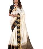Off white woven kanchipuram silk saree with blouse