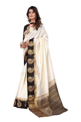 Off white woven kanchipuram silk saree with blouse 2