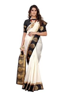 Off white woven kanchipuram silk saree with blouse 3