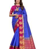 Blue woven kanchipuram silk saree with blouse