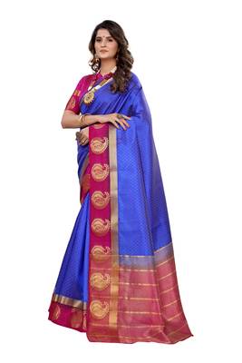 Blue woven kanchipuram silk saree with blouse 2
